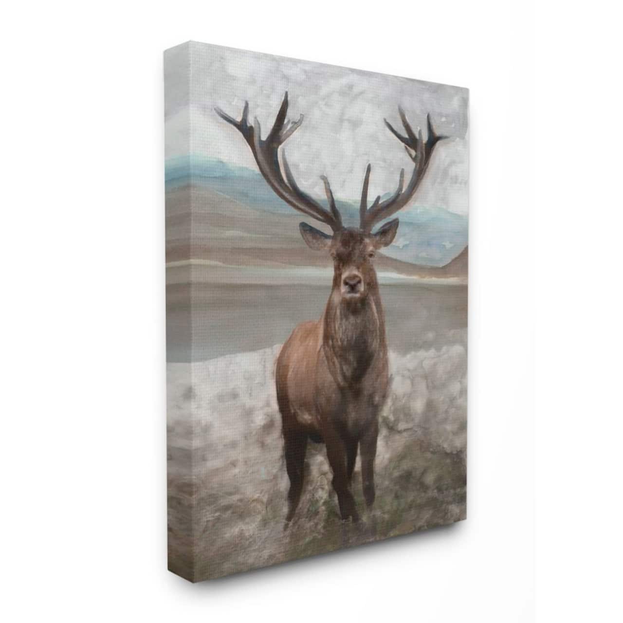 Stupell Industries Moose Encounter Landscape Animal Watercolor Painting Canvas Wall Art